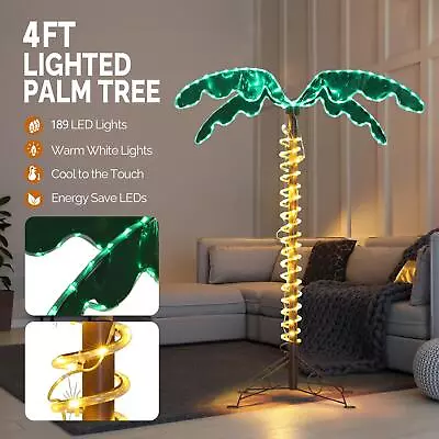 4 Ft 189 LED Lighted Palm Tree Outdoor Artificial Tropical Palm Tree Lights • $31.99
