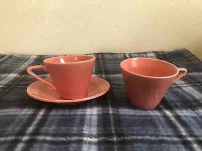 Vintage Homer Laughlin Harlequin Teacups 2 Cups & 1 Saucer Rose Fiesta • $10