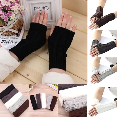 £3.33 • Buy Women Ladies Gloves Thermal Warm Knitted Fleece Fingerless Suede Winter Mittens