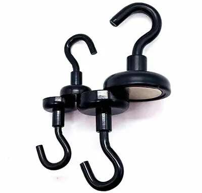 Small & Large BLACK Neodymium MAGNETIC HOOKS ~ Fridge Magnets Hook ~ HEAVY DUTY • £19.99