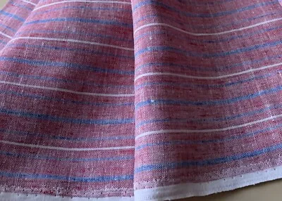 100% Linen PREMIER Finish Yarn Dyed 60  Wide 5 Feet Long Red White Blue • £24.09
