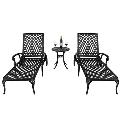 2PCS Cast Aluminum Outdoor Chaise Lounge Chair W/ Wheels Adjustable Back • $499.99