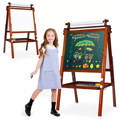 3 In 1 Kids Art Easel Double-Sided Blackboard Magnetic Whiteboard W/ Paper Roll • £39.99