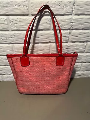 Coach Poppy Oxford Signature Tote Red Jacquard Fabric Gold Hardware #25051 • $28.99