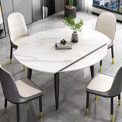 Round Sintered Stone Dining Table Extendable Guest Dining Table With Metal Legs • $809.97