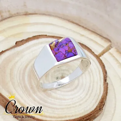 Purple Copper Turquoise 925 Sterling Silver Men's Ring Jewelry - Size US 6-14 • $24.99