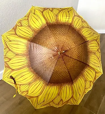 Vintage Salamander 1992 Sunflower Umbrella/Parasol Wood Handle 40” Diameter • $24.50