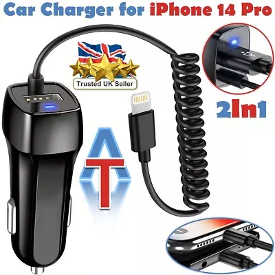 Car Charger USB Cigarette Lighter Socket Adapter For IPhone 14 13 Pro Max XR X • £4.69