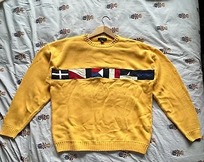 Vintage 90s Nautica Sailing Cotton Knit Crewneck Sweater Yellow XL • $29.95