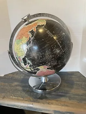 1960s ENCYCLOPEDIA BRITANNICA REPOGLE BLACK GLOBE W/PIVOTING CHROME HANGER • $48.90