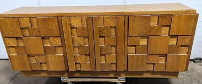 Lane Staccato Brutalist Mid Century Oak Lowboy Dresser • $1650