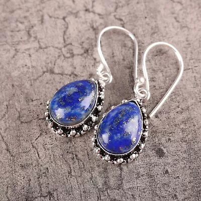 Natural Lapis Lazuli Gemstone Drop/Dangle Earrings 925 Sterling Silver Jewelry • $13.95