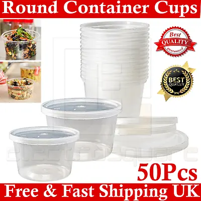 50Pcs Deli Pot Sauce Dip Plastic Clear Round Food Containers Chutney Tubs & Lids • £5.99