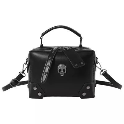 Gothic Punk Crossbody Bag With Top Handle Skull Crosses PU Leather Small Handbag • $32.81