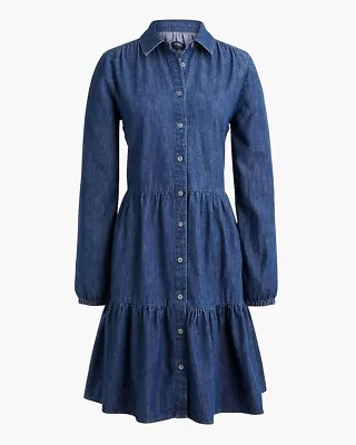 J.CREW Factory NWT $118 Chambray Collared Tiered Mini Shirt Dress Size 10 • $44.99