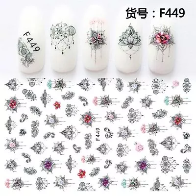 Mandala Lotus Nail Decals - 3D Crystal Bliss Foil Manicure Wraps Stickers Set • $10.99