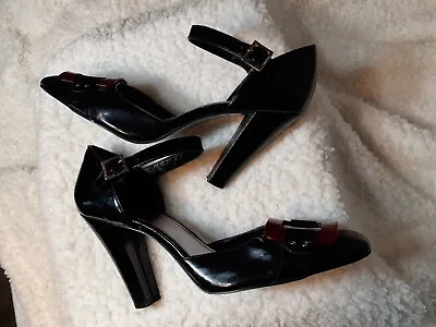  Calvin Klein  Black Patent Leather With Ruby Buckle  High Heel    Size 9M • $10.99
