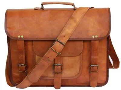 Men's Real Tan Leather Vintage Brown Messenger Shoulder Laptop Bag Briefcase • $54.73