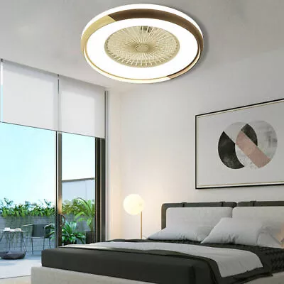 23  Modern Flush Mount Ceiling Fan Light LED Dimmable Chandelier Lamp & Remote • $53.20