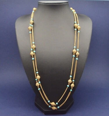 £23.51 • Buy Vintage Necklace TRIFARI 1960s Long Faux Turquoise Glass Goldtone Jewellery