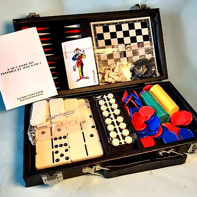 Vintage Game Travel Case 6 In 1 Games Dominoes Magnetic Chess Checkers Cards • $14.99