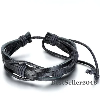 Handmade Leather Wrap Braided Adjustable Cuff Bracelet Wristband Men Women • $7.99