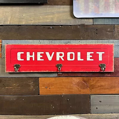 Chevrolet Red Tailgate Wood Wall Hooks Home Decor And Wall Sign Vintage Design • $45