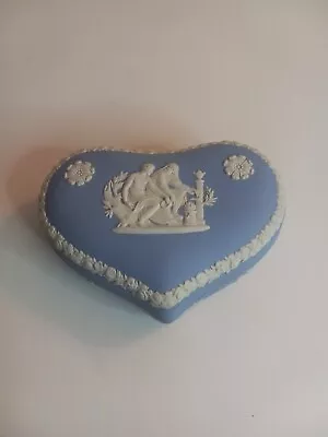 Wedgwood England Jasperware Blue Heart Trinket Jewelry Box + Lid ~ Vintage • $15