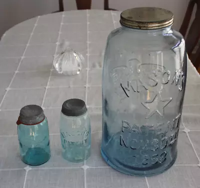 Huge Cornflower Blue MASONS 1858 FRUIT PICKLE JAR 18  TALL With Original Lid • $125