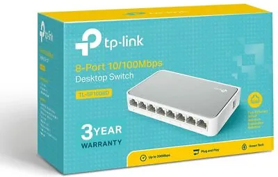 NEW Ethernet Network Port 8 Desktop Switch TP Link Lan Office Home Box Internet • £18.99
