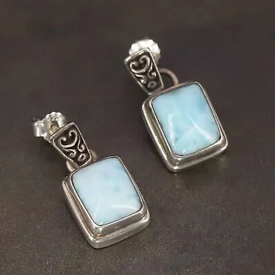 VTG Sterling Silver SARDA BALI Larimar Scroll Filigree Dangle Post Earrings - 9g • $3.25