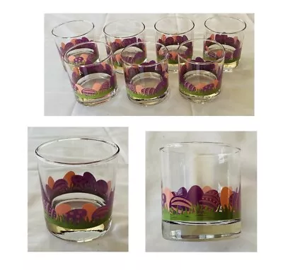 VINTAGE Whiskey Glasses 8 Oz. PURPLE PINK EASTER EGGS 7-Piece Set • $38.88