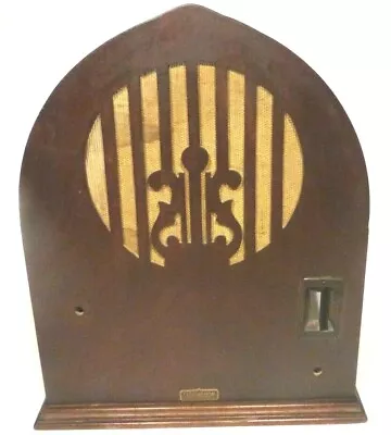 Vintage  ECHOPHONE #6  CATHEDRAL RADIO Part:  WOOD SHELL BRASS FACEPLATE Cloth • $100