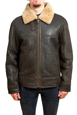 Men's Aviator Brown B3 Real Shearling Sheepskin Leather Bomber Flying Fur Jacket • $192.50