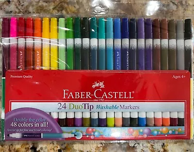 Faber-Castell 24 Duo Tip Washable Markers Sealed Pouch 48 Colors 2 Widths • $17.99