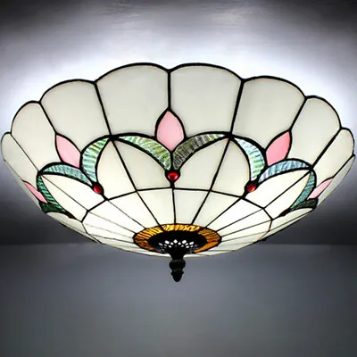 Tiffany Style Vintage Light Stained Glass Flush Mount Ceiling Lighting Fixtures • $76.99