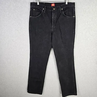 Vintage Wrangler Jeans Mens 36x36 Solid Black Slim Fit 36MWZ Denim Leather Patch • $16.49