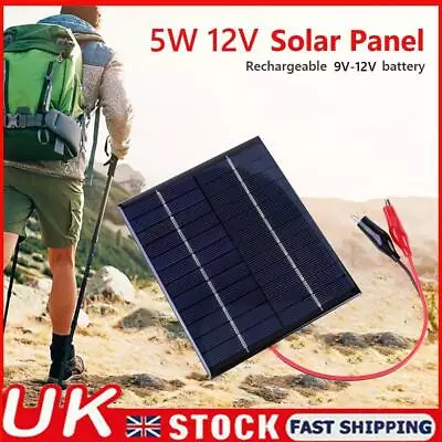 5W 12V Mini Small Solar Panel Module With Clip Cable For 9-12V Battery Charging • £8.19