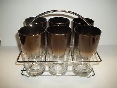 Set 6 Queens Lusterware MCM Style Silver Fade Highball Glasses Barware Vintage • $45
