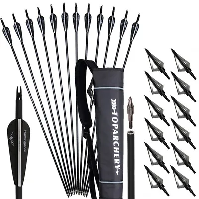 Archery Hunting 30  Carbon Arrows SPINE500 100grain Broadheads Arrows Quiver • $56.39