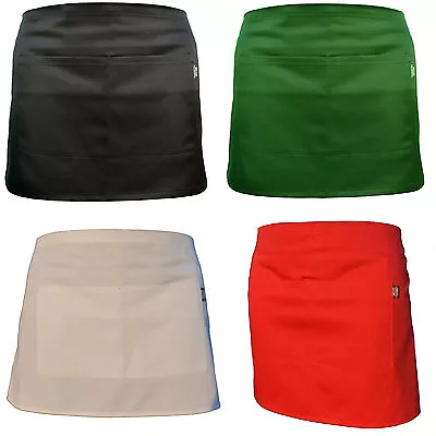 £3.99 • Buy Plain Black Half Size Waist Waiter Waitress Apron For Bar Café Pub 2 Pockets.