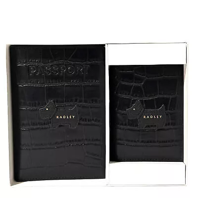 Radley Gift Boxed Isabella Road Black Leather Passport Cover And Card Holder New • £49.95