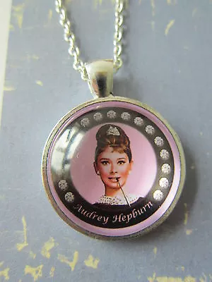 $6.15 • Buy Handmade Audrey Hepburn  Silver Plated Pendant Glass Necklace New In Gift Bag