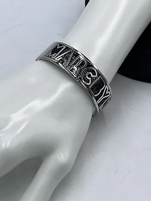 Marc By Marc Jacobs Black And Silver Silver Tone Glitter Logo Hinged Bangle • $32