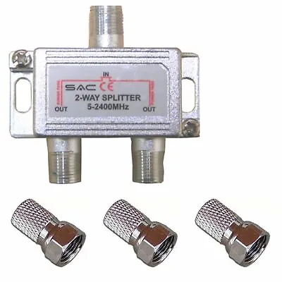 SAC 2 Way Indoor TV Aerial Splitter With F Plug  Silver 5 - 2400MHz • £8.99