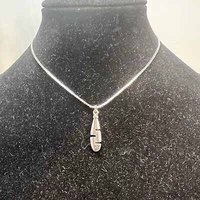 Vintage Monet Shiny Silver Tone Long Oblong Cut Out Pendant Necklace • $12.95