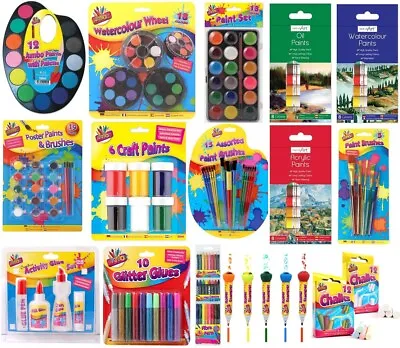 Childrens Paint Pots Glitter Glue Colouring Pencils Chalk Kids Arts & Crafts Set • £4.99