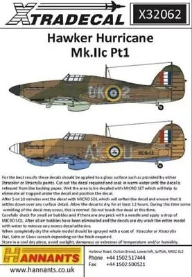 Xtradecal X32062 Hawker Hurricane Mk.IIc Pt 1 Decals 1/32 • £9.95