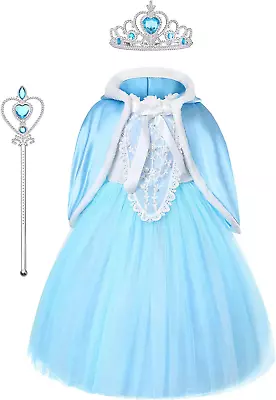 URAQT Elsa Costume Princess Dress Elsa Dress With Wand And Crown Tiara With Up • £21.60