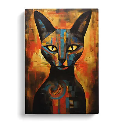 Egyptian Cat Abstract Canvas Wall Art Print Framed Picture Decor Living Room • £29.95